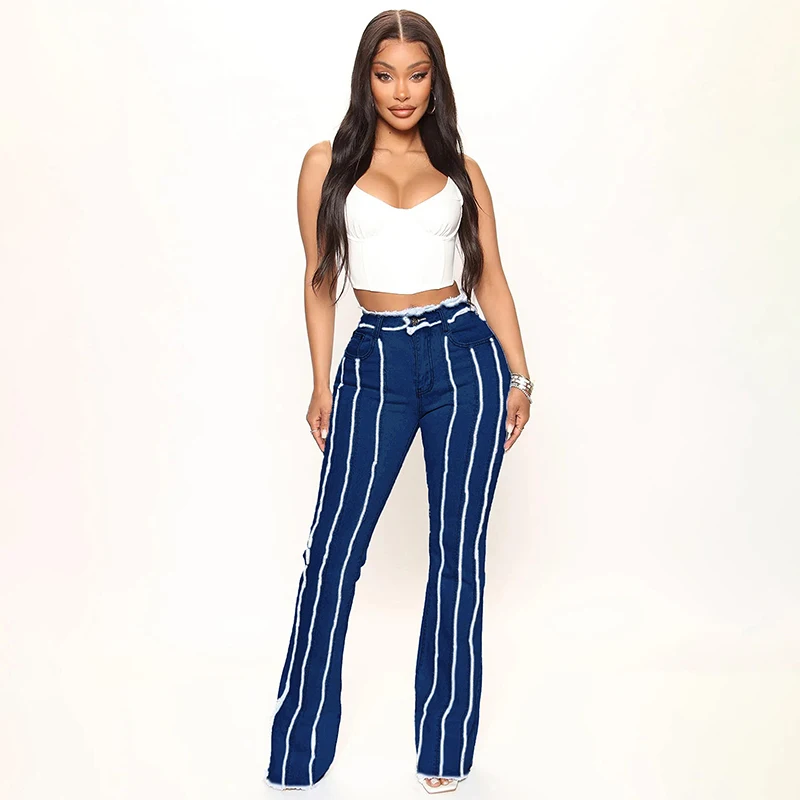 

The New Fashion Fringe Fringed Wash Ladies Elastic Button Jeans