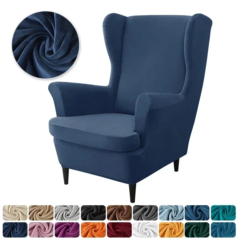 

Velvet Stretch Wingback Chair Covers Wing Armchair Cover with Seat Cushion Covers Elastic Sofa Slipcovers Pokrowce Na Fotele