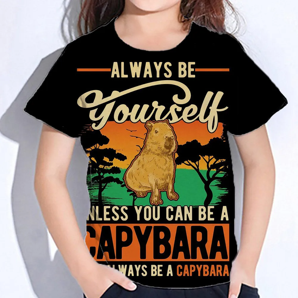 Children's T-Shirt Capybara Print White Tshirts Baby T-Shirt Cartoon Boys Summer Clothes O-Neck Kids Shirt Fashion Child T-Shirt 6