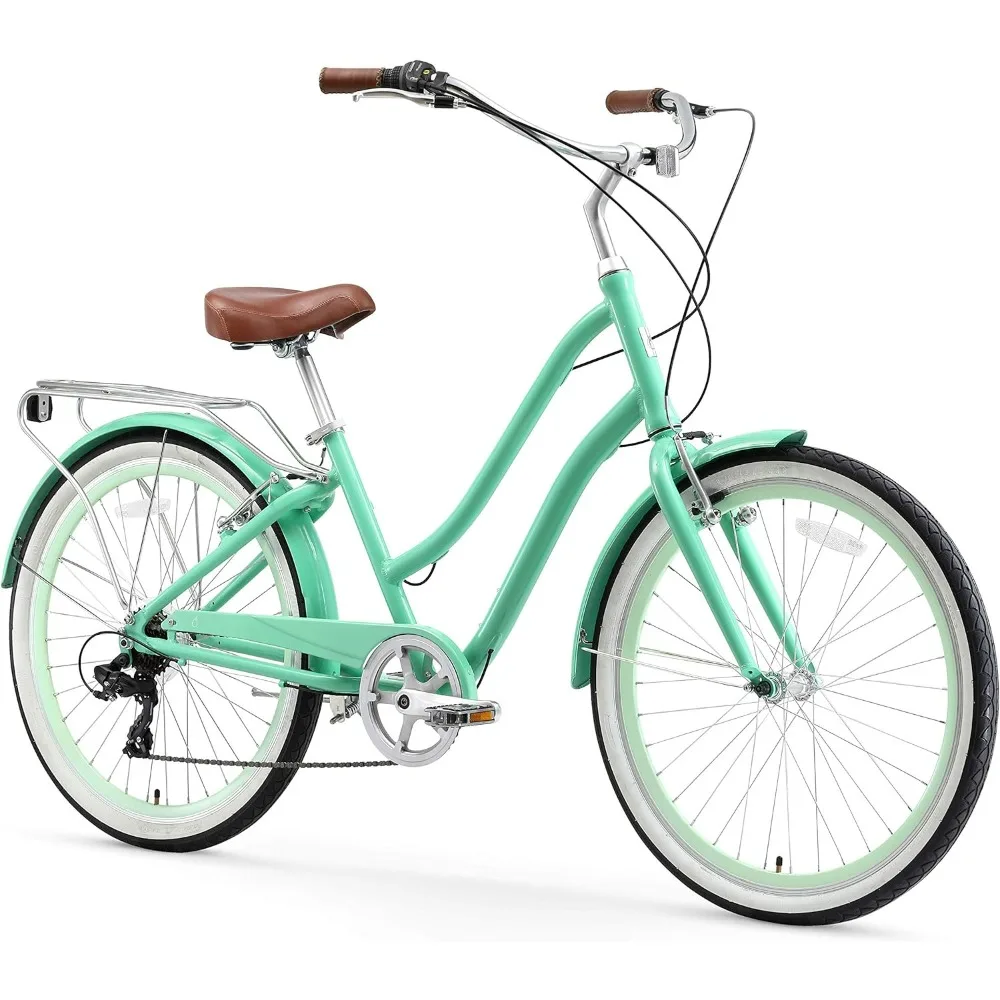 

EVRYjourney Women's Steel Beach Cruiser Bike, Step Through Hybrid Bicycle, 26 Inch Wheels, Multiple Speed Options and Colors