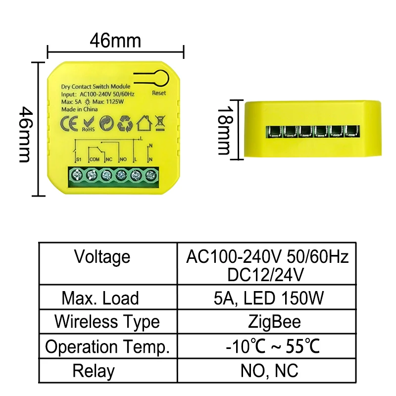 Tuya Smart ZigBee Dry Contact Switch Relay 5A Module App Remote Control Timing D