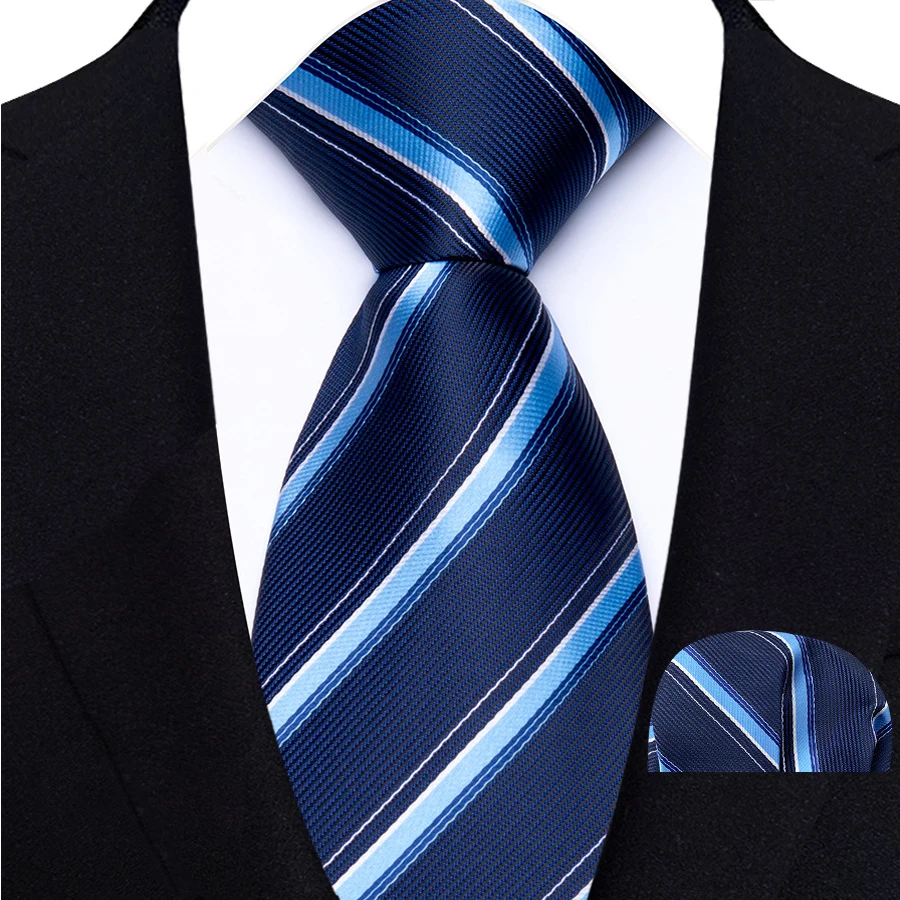 Klassisches 8-cm-Krawatten-Set für Herren, Marineblau, gepunktet, Streifen, Krawatte für Männer, Hochzeit, Business, Party, Modedesign, hochwertiges Einstecktuch-Krawatten-Set – Detail 6