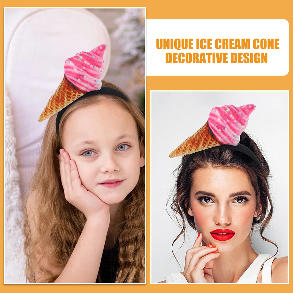 2Pcs Ice Cream Headband Hair Bands Headpiece Holiday Accessories for Women Hat Headgear Halloween Headbands Child Woman 3