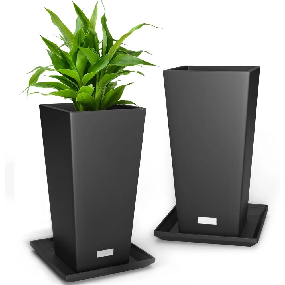 

Tall Planters 30 Inch Tapered Square Garden Flower Pots,Large Planter for Patio,Indoor/Outdoor Planter with Tray Black-2 Pack