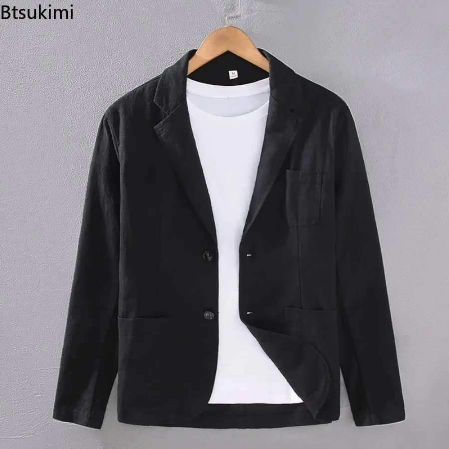Men's Blazer Jacket Fashion Solid Slim Casual Business Breathable Suit Coats Cotton Linen Thin Suit High Quality Men Clothing - 4
