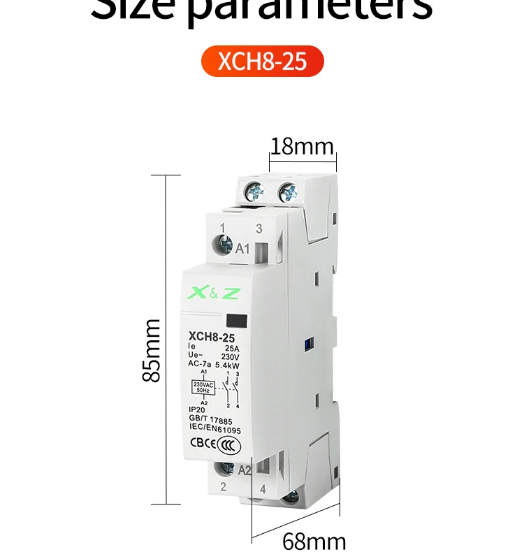 Description Picture 4 of item1PCS 2P 16A/20A/25A Ac Din Rail Household Modular Contactor Control Switch 220V/230V 50/60HZ 1NO 1NC 2NO 2NC