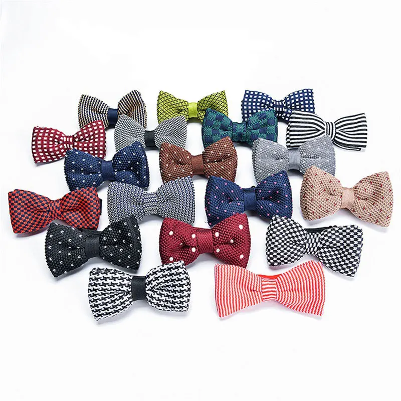 

Men Neck Ties Knitted Bowties For Man Striped Wine Red Black Cravats Knitting Bowknot Men's Shirt Bow Ties For Wedding Party Tie