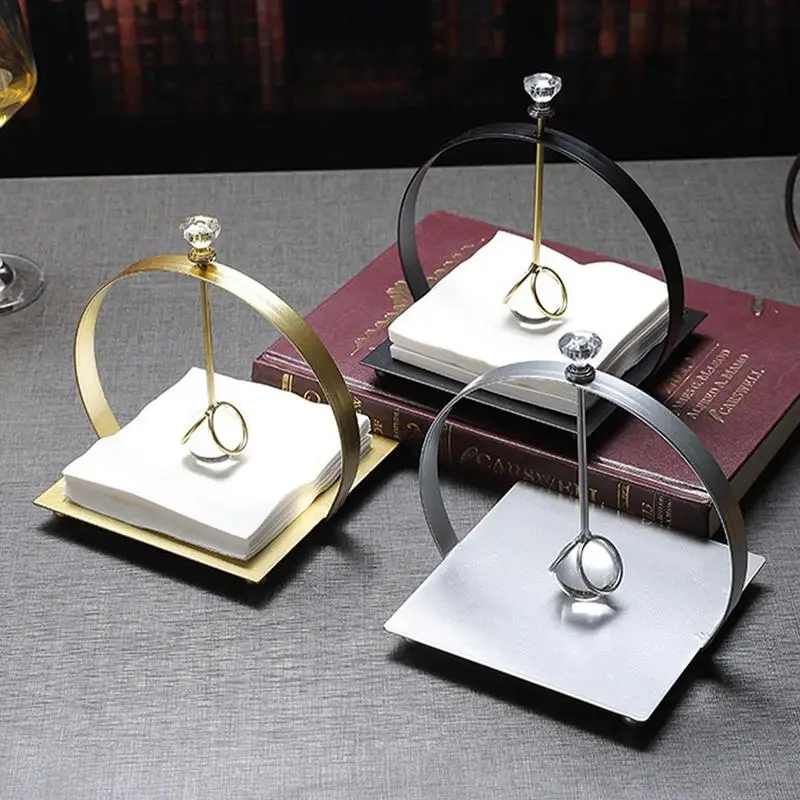 Napkin Rack Tissue Dispenser Light Luxury Crystal Ball Metal Tissue Holder Paper Napkin Serviette Rack Dispenser for Kitchen 4