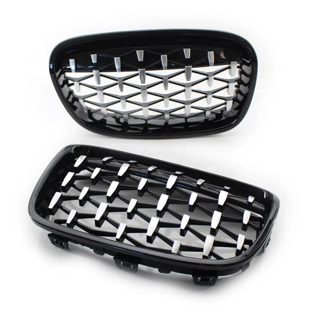 2pcs Front Gloss Black Grille Chrome Diamond Meteor Grill For Bmw
