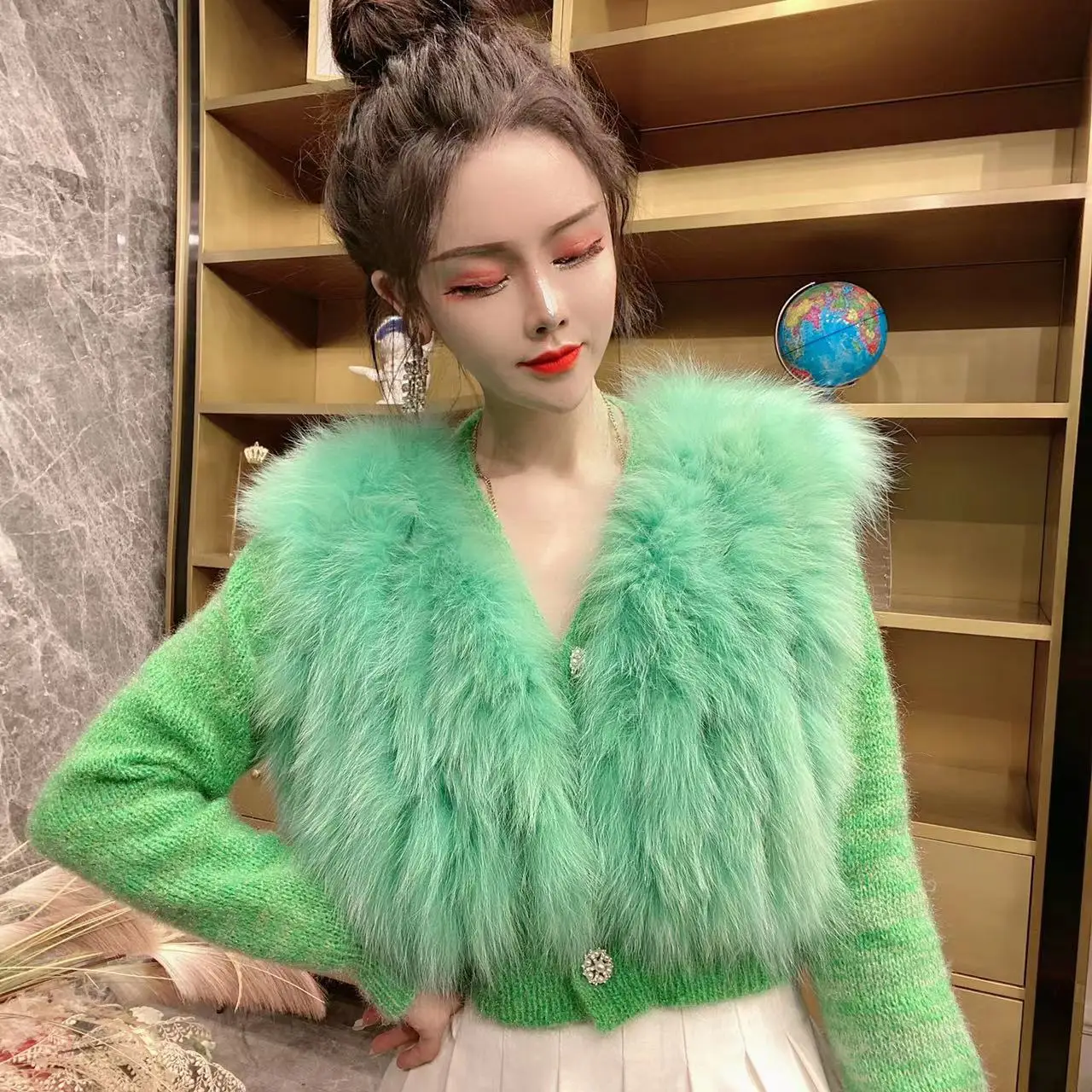 Women Spring Loose Real Fox Fur Stripe Coat 2023 Sewed  Real Fur Outside Decoration Female Fashion Sweater Cardigan
