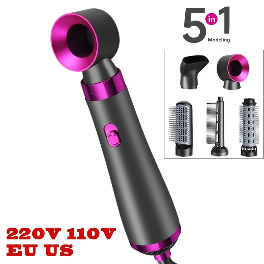 Hair Dryer Hot Air Comb 5 In 1 Styler Volumizer Straightener Curler Negative Ion One Step Brush 220V EU 110V US