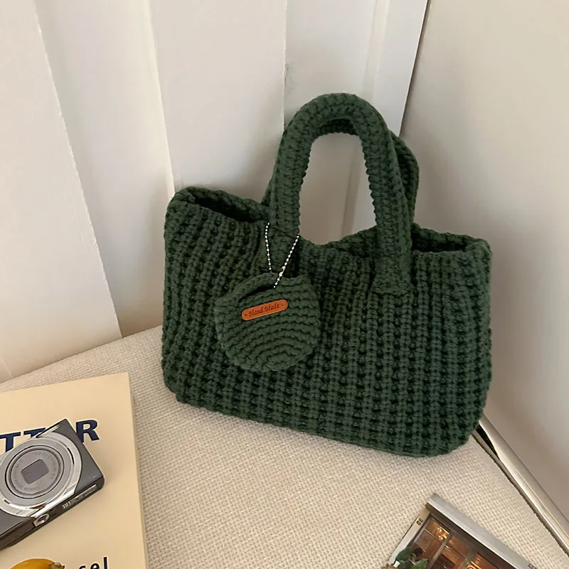 Korean Retro Women'S Shoulder Bag Casual Handmade Crochet Woven Bag Autumn Winter Cute Handbag Mini Tote Bag Commuting Bag
