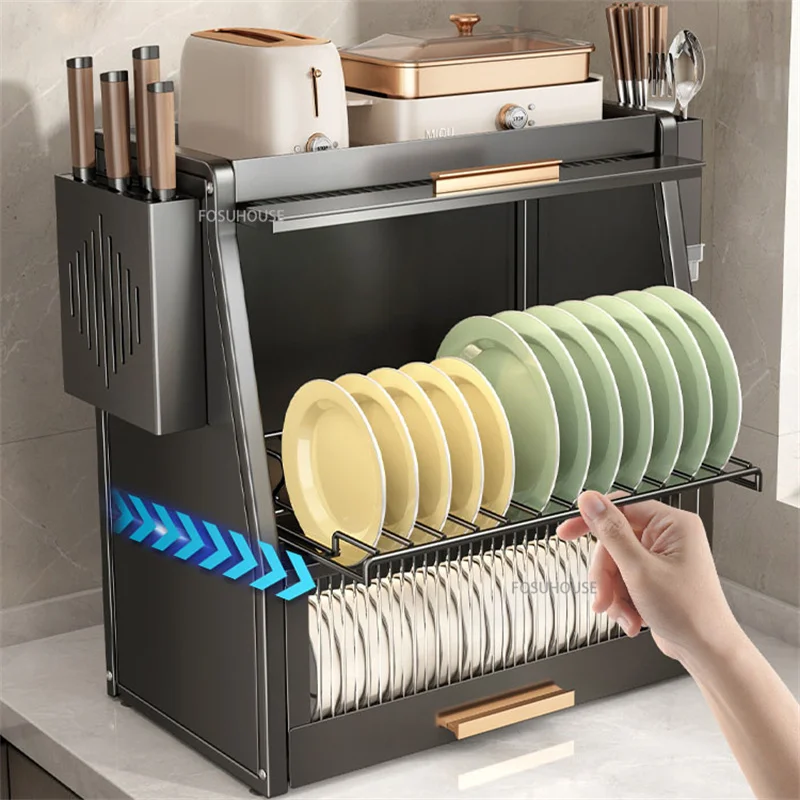 Kitchen Cabinet with Dish Rack Kitchen Countertop Dish Storage Rack for Dishes Household Dustproof Cupboard Tableware Cabinet 3
