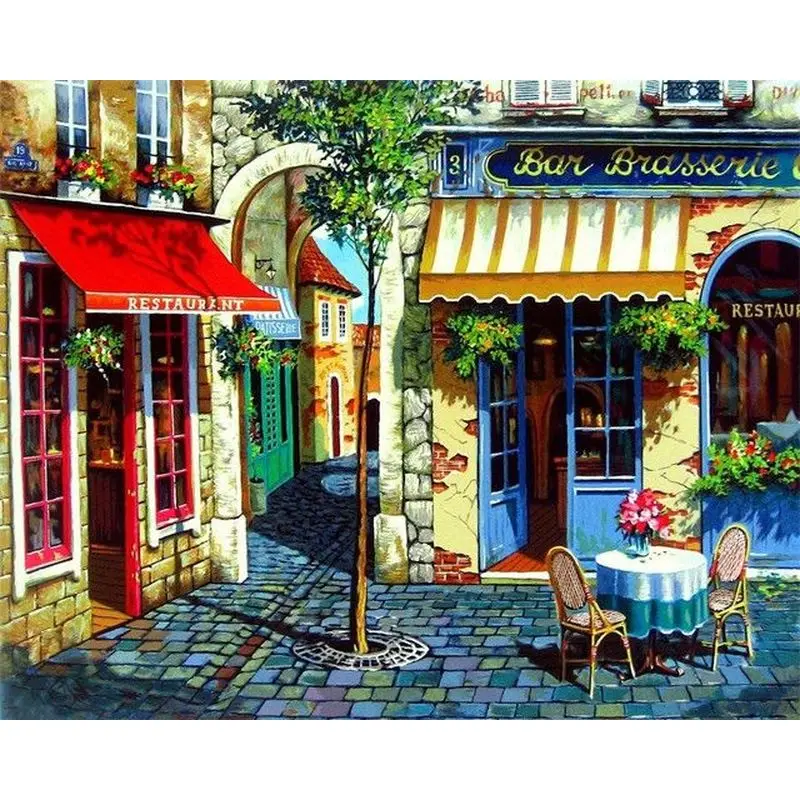 GATYZTORY Acrylic Painting By Numbers Town Store Scenery Coloring On Number On Canvas For Adults Diy Gift Picture Drawing Craft
