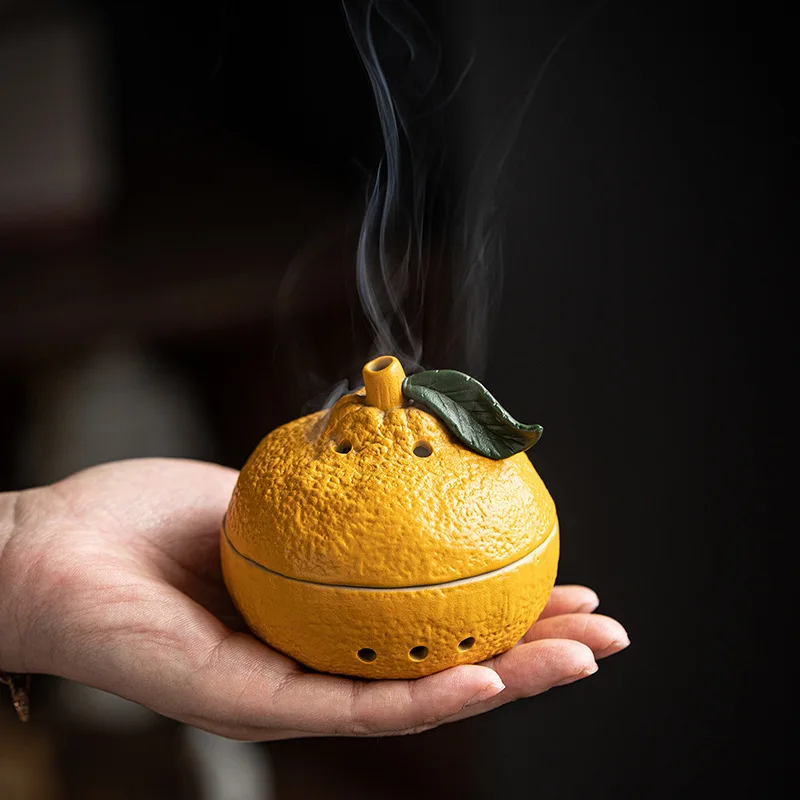 Lucky Ceramic Aromatherapy Stove Orange Home Indoor Agarwood Sandalwood Incense Incense Coil Burner Decoration Tea Room Tea Tabl