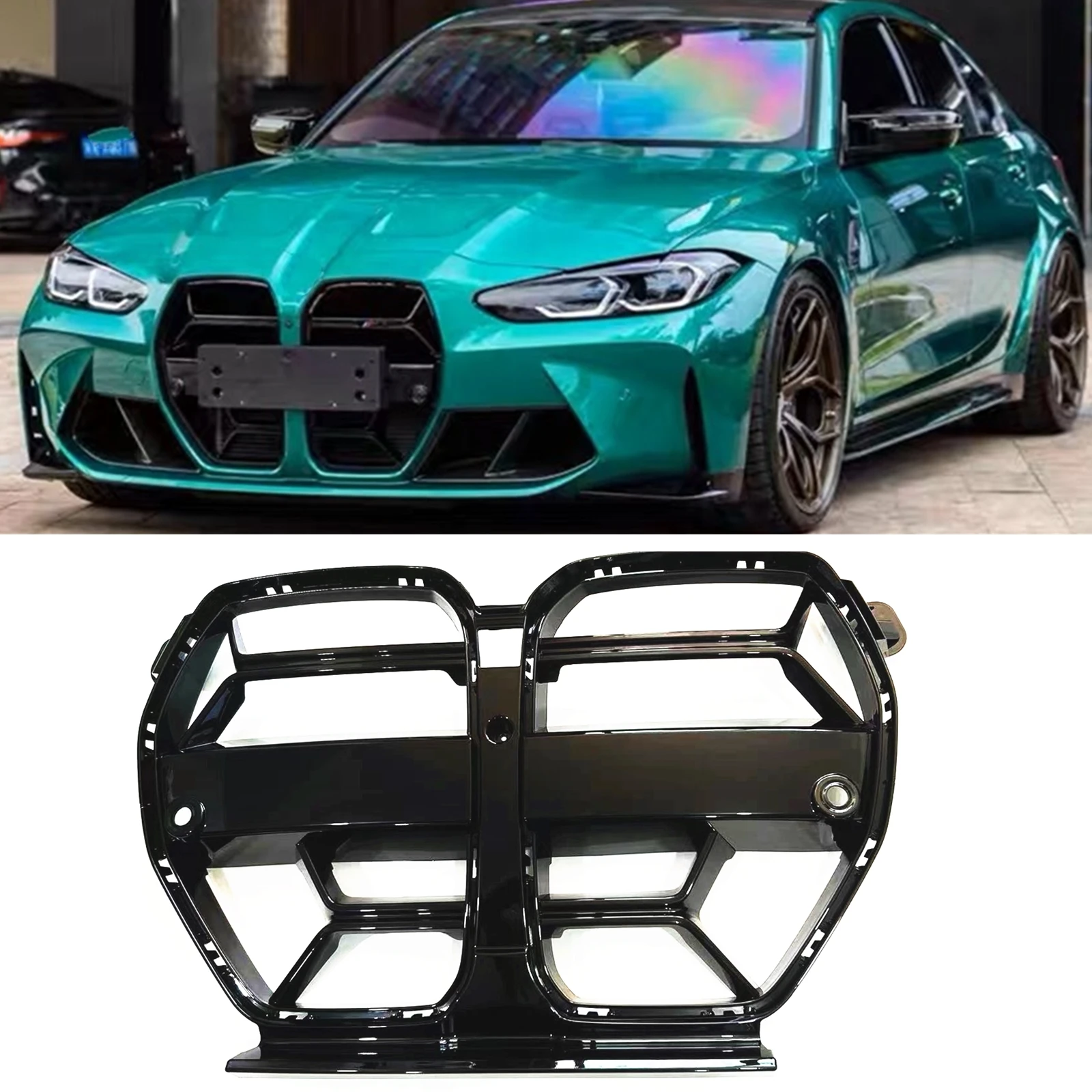 

Front Grille Racing Grills For BMW G80 M3 G82 G83 M4 2021 2022 2023 2024 Glossy Black/Carbon Fiber Look Upper Bumper Hood Mesh