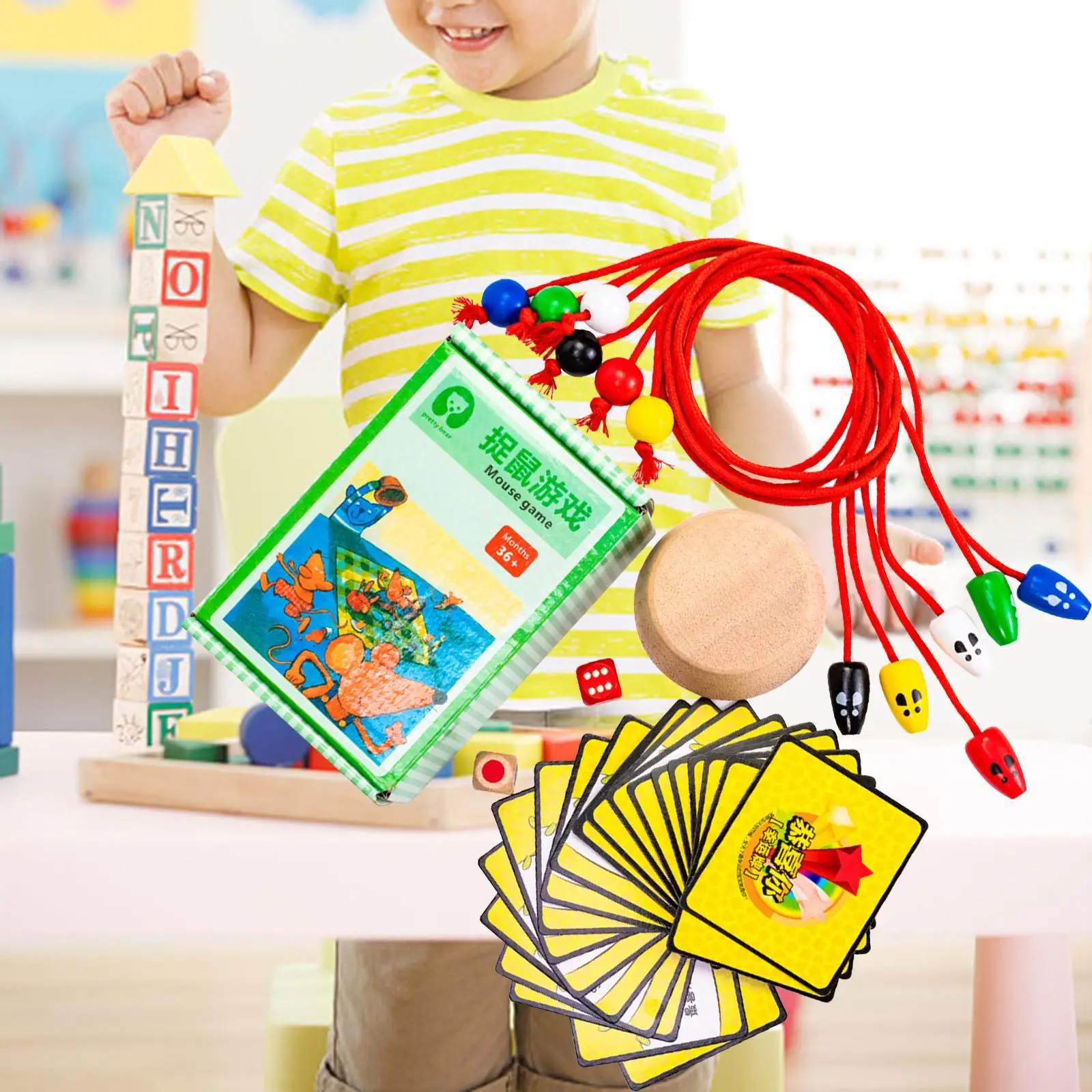 Wooden Mouse Catching Game Educational Sensory Learning Toy Develop Fine Motor Skills Desktop Game for Kids Boy Teens Adults