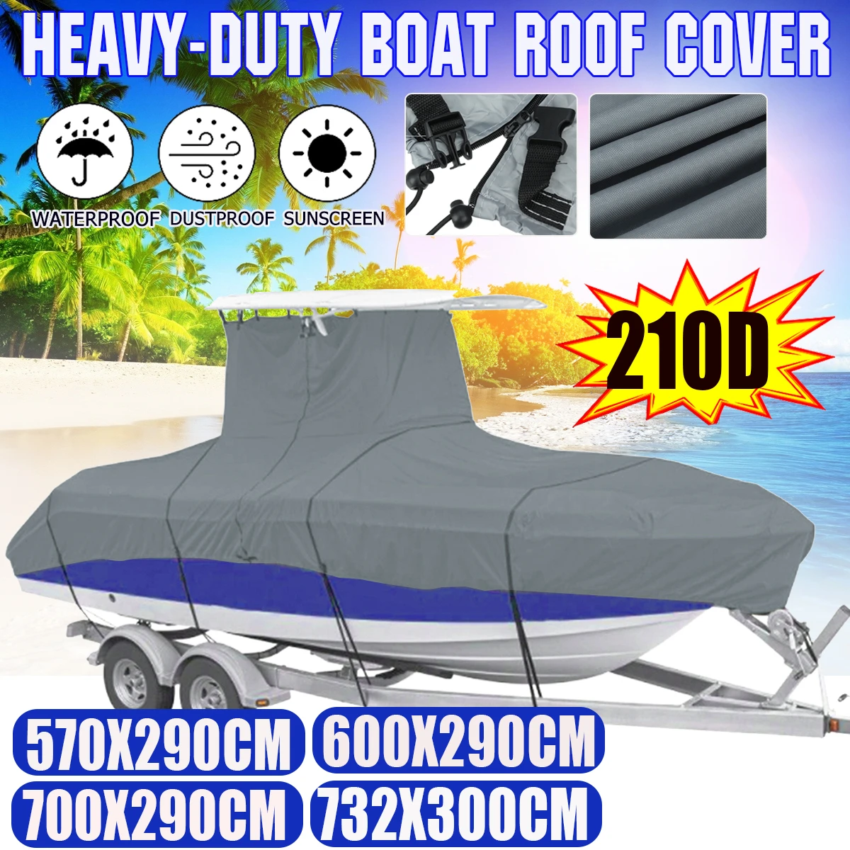 Oxford 210D Yacht Boat Cover Heavy Duty Impermeabile Tessuto Di Protezione Esterna Anti-Sfondamento Resistente E Resistente Allo Strappo