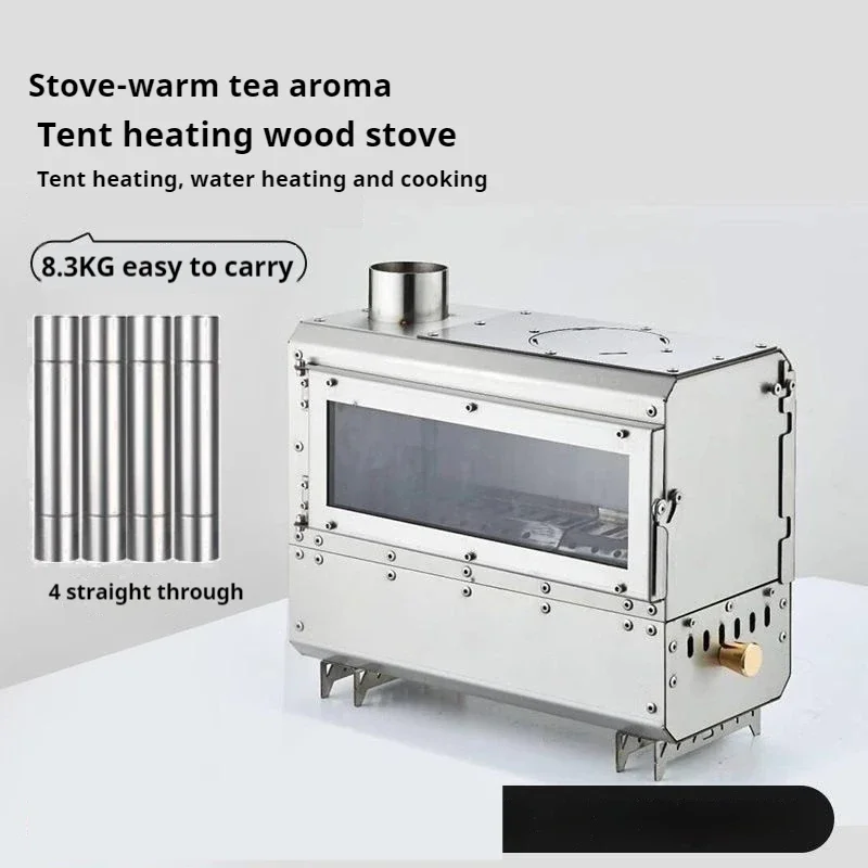 Portable Outdoor Tent Stove with Chimney Pipe Stainless Steel Folding Wood Picnics BBQ Stove Estufas De Cocina/ 4