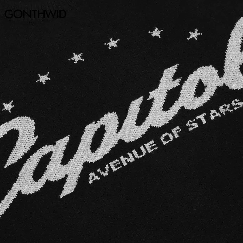 Men Knitted Sweater Y2K Vintage Harajuku Star Letter Jumper Sweaters Streetwear 2023 Autumn Hip Hop Fashion Retro Loose Pullover