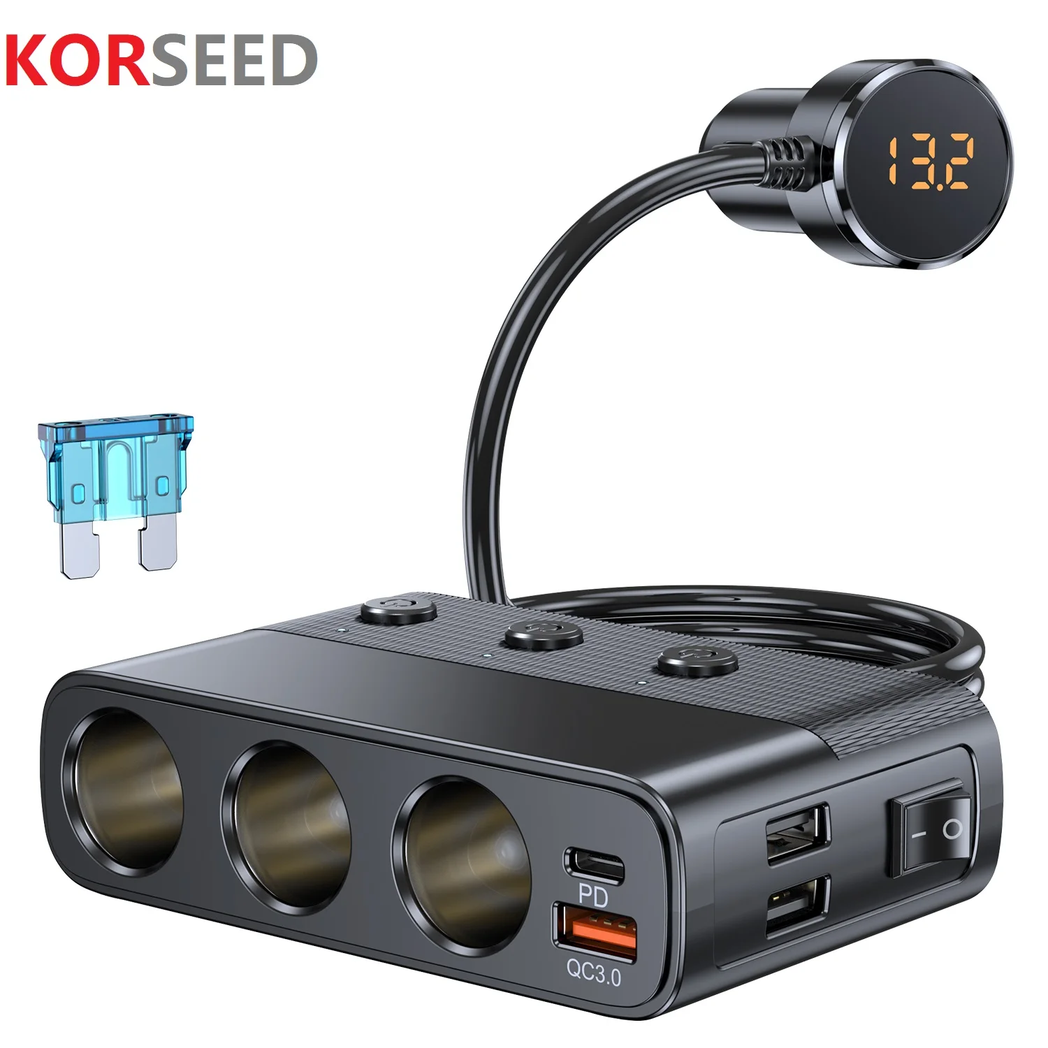 Car Charger 127w 7-in-1 Car Charger Splitter PD30w QC3.0 Cigarette Lighter Adapter Car Cigarette Lighter Socket Splitter With Switch