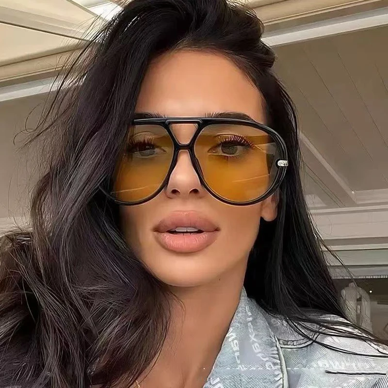 Lunettes de soleil ovales pilote vintage pour randonnée pêche femme - Style punk double monture
