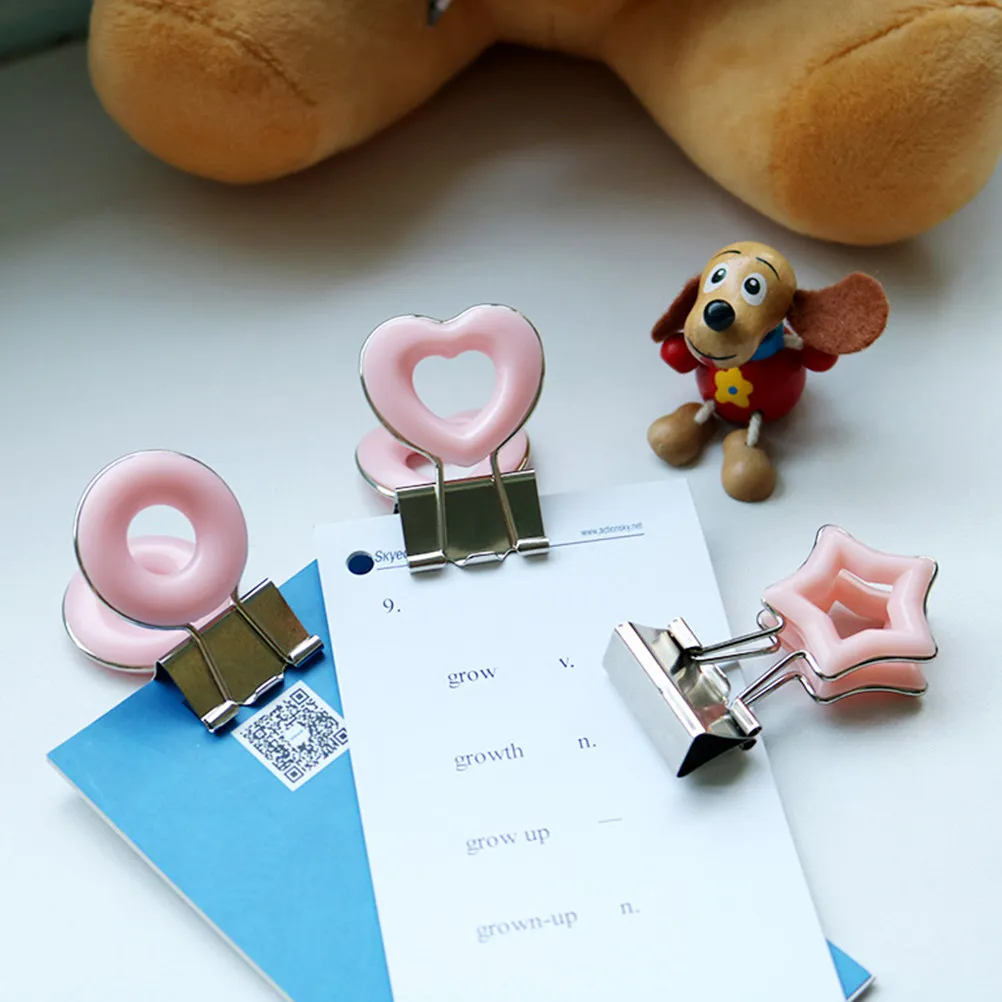 3Pcs 금속 핸드 계정 클립 사랑스러운 하트 스타 모양 친환경 사무실 책상 주최자 장식 폴더 클립 핑크
