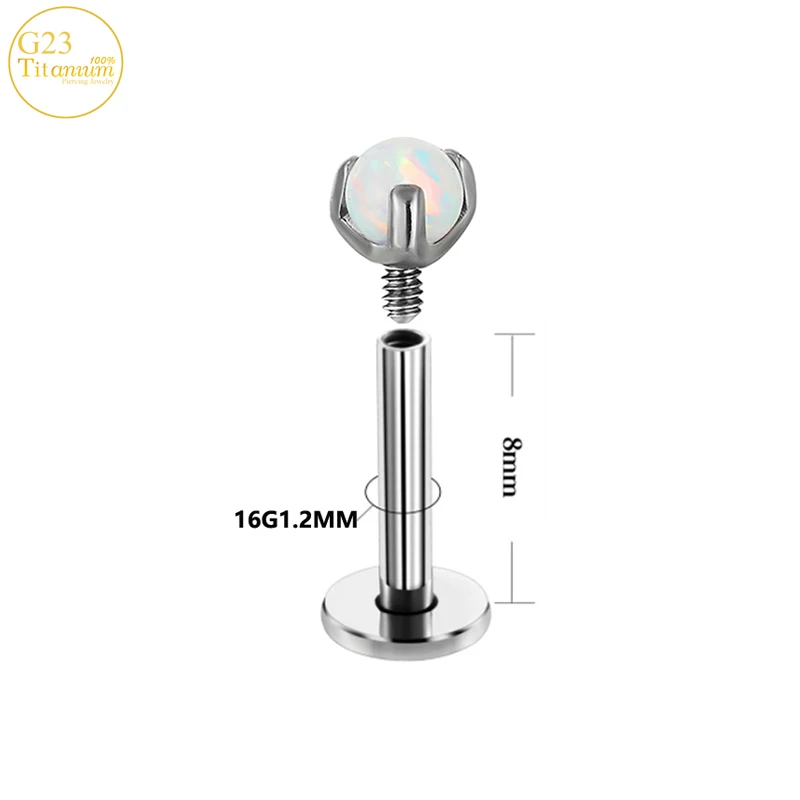 1PCS Labret Lip Nail G23 Titanium Opal Piercing Ear Nail Internal Thread Stud Earrings Cartilage Tragus Helix Piercing Jewelry