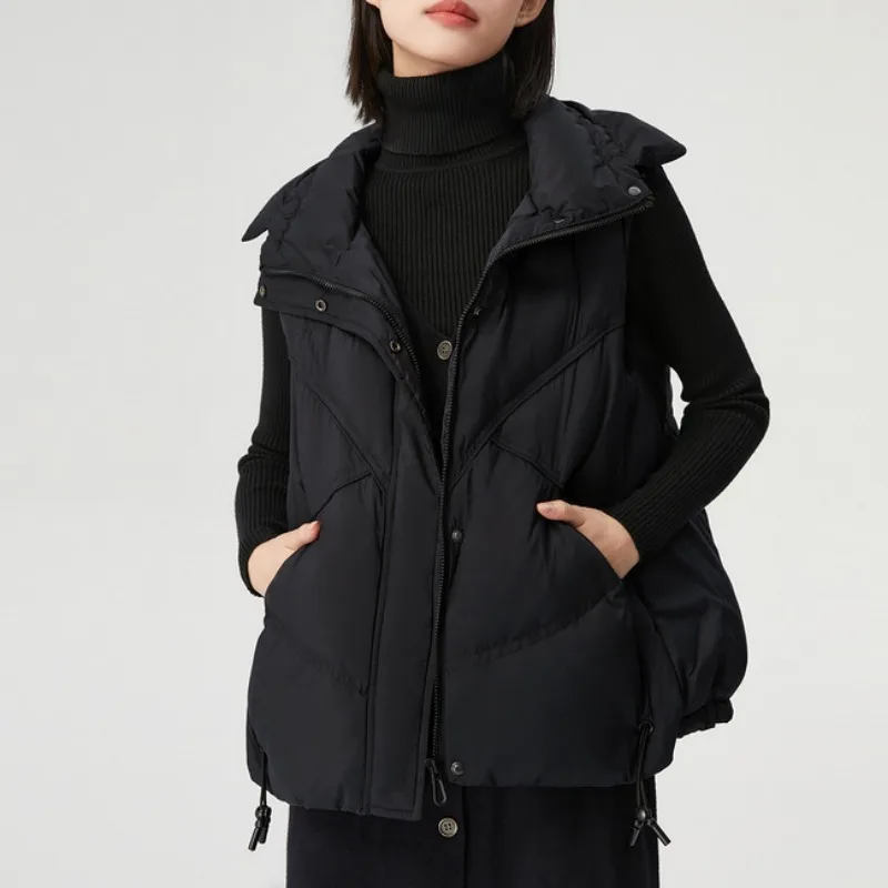 

2023 Light Sleeveless Short Down Jackets White Duck Down Winter Coats Puffer Jacket Women Casual Loose Coat Warm Vest Oversized