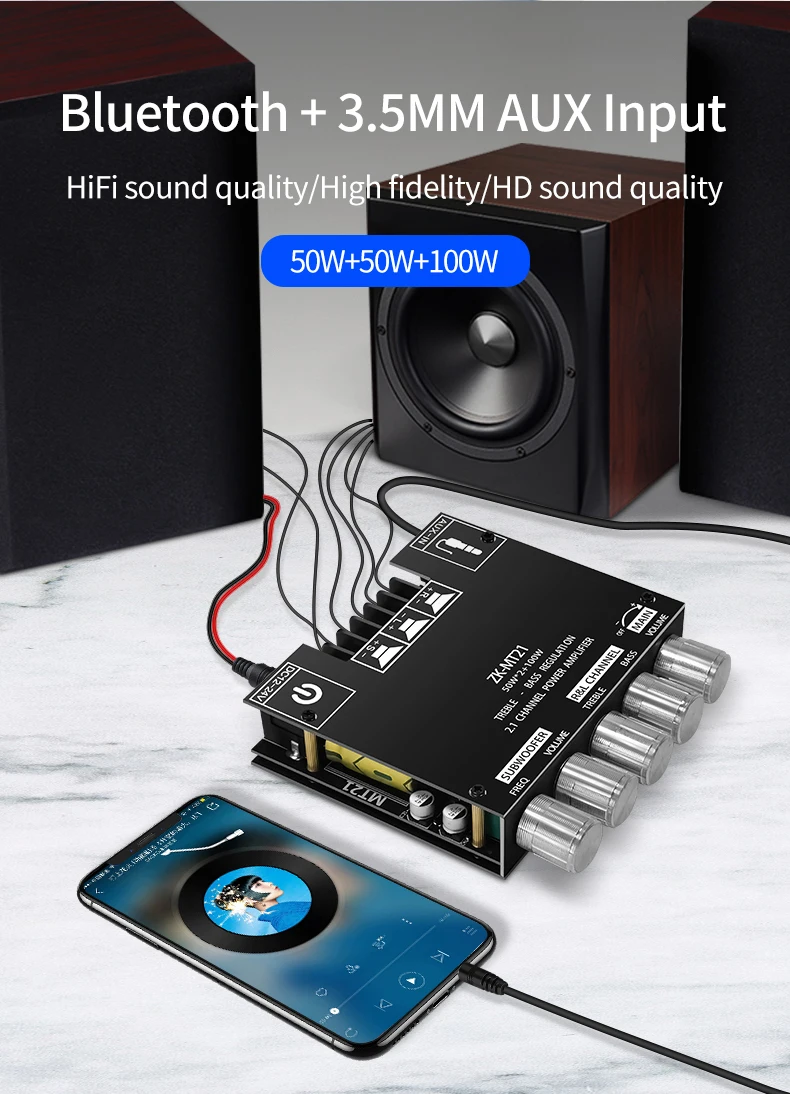 Заден изглед на платка на усилвател ZK-MT21