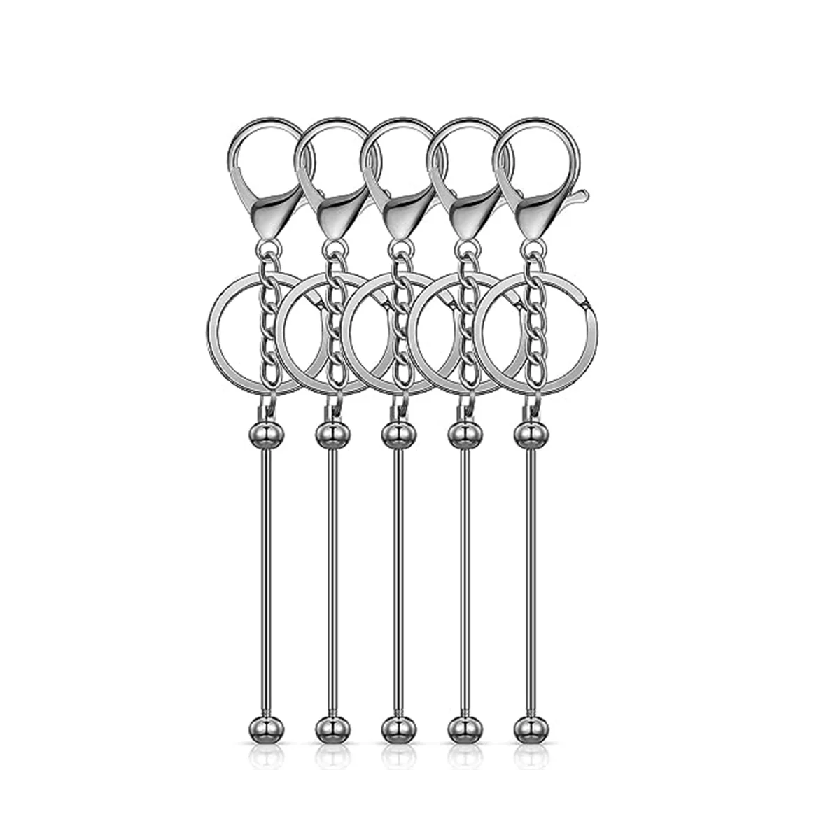 

6 Pcs Beadable Keychain Bars Blanks Bead Keychain Metal Beaded Keychain for DIY Pendant Crafts Jewelry Making,Gun Gray
