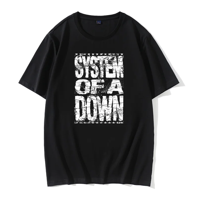 

System Of A Down T Shirt Men Logo T-shirt Hip Hop Tee Funky Black White Clothing Vintage Letter Tops Band Tshirts