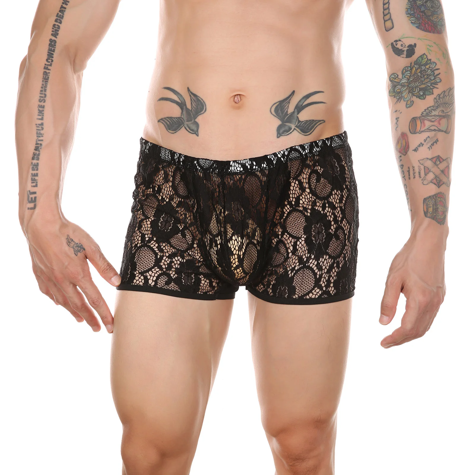 

CLEVER-MENMODE Lace Sexy Boxer Men Underwear Mesh Sheer Butt Boxers Shorts Hombre Male Underpants Cueca Transparent Boxershorts