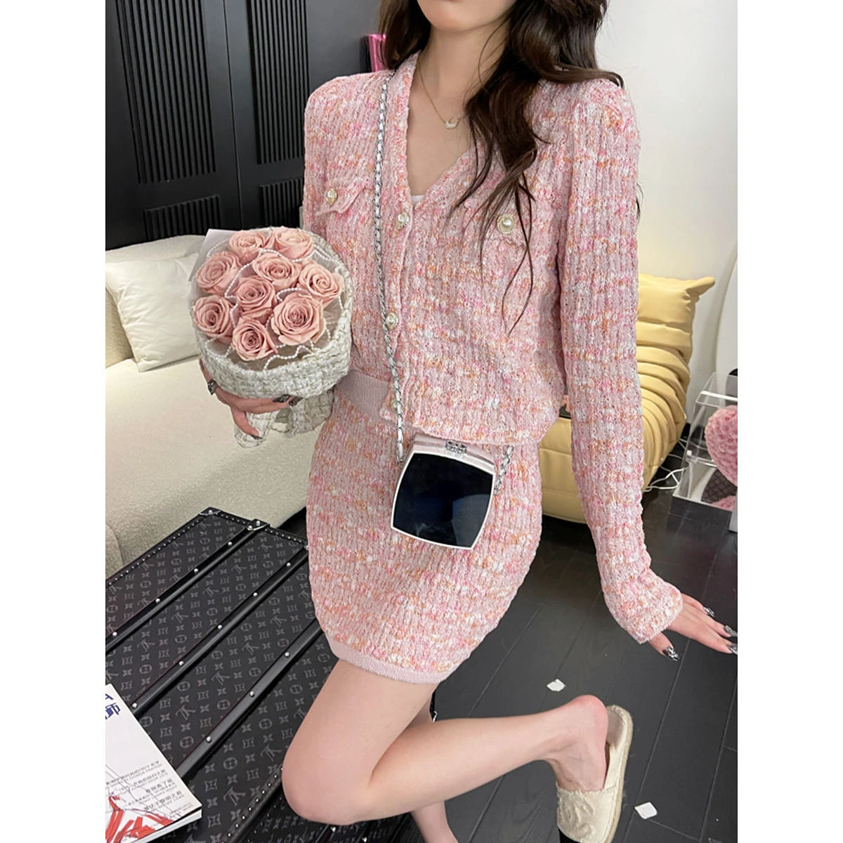 

2 Piece Dress Set Women Casual Y2k Crop Tops + Mini Skirts Korean Knitted Suits Elegant Sweater Dress Office Lady 2022 Autumn