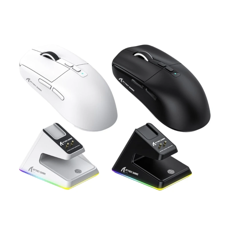 

PAW3395 Ergonomic Wireless Gaming Mouse with RGB Charging Dock 2.4G Wireless BT5.0 TypeC 26000DPI Adjustable 448F