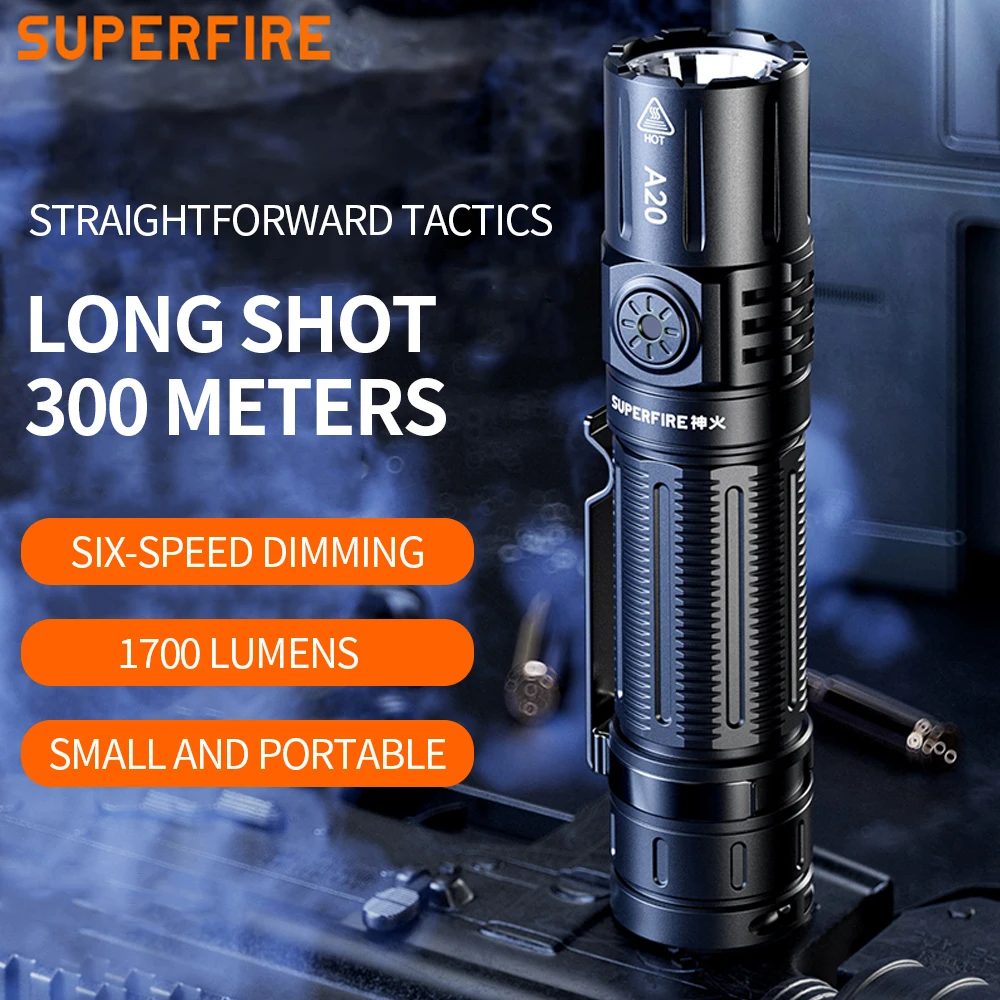 SUPERFIRE A20 SST40 Powerful EDC Flashlight 20W 1700LM USB C Rechargeable 21700 Battery LED Torch Portable Camping Lantern