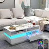 Coffee Table, Modern High Glossy LED Coffees Tables W/ 2 Storage Drawers, Coffee Table 2