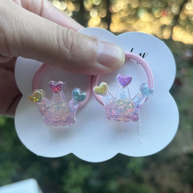 2PCS Schöne Cartoon Pailletten Erdbeere Bär Mädchen Elastische Haar Bands Prinzessin Haar Zubehör Kinder Haar Krawatten Baby Kopfbedeckungen – Detail 1