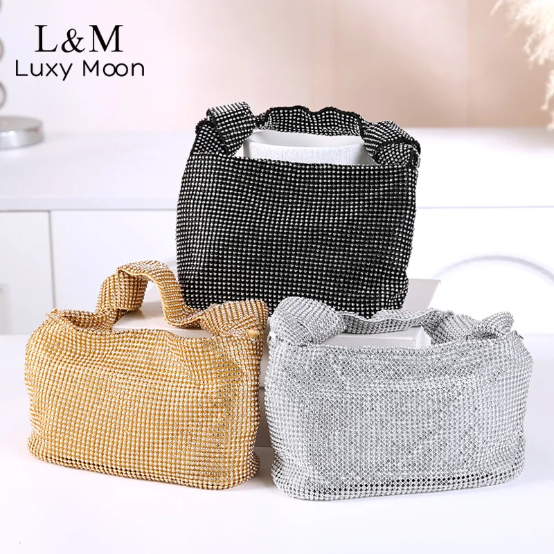 

Rhinestone Evening Clutch Bag Crystal Dinner Party Wedding Purse Designer Knot Handbag Full Diamond Hobo Shoulder Bag XA818H
