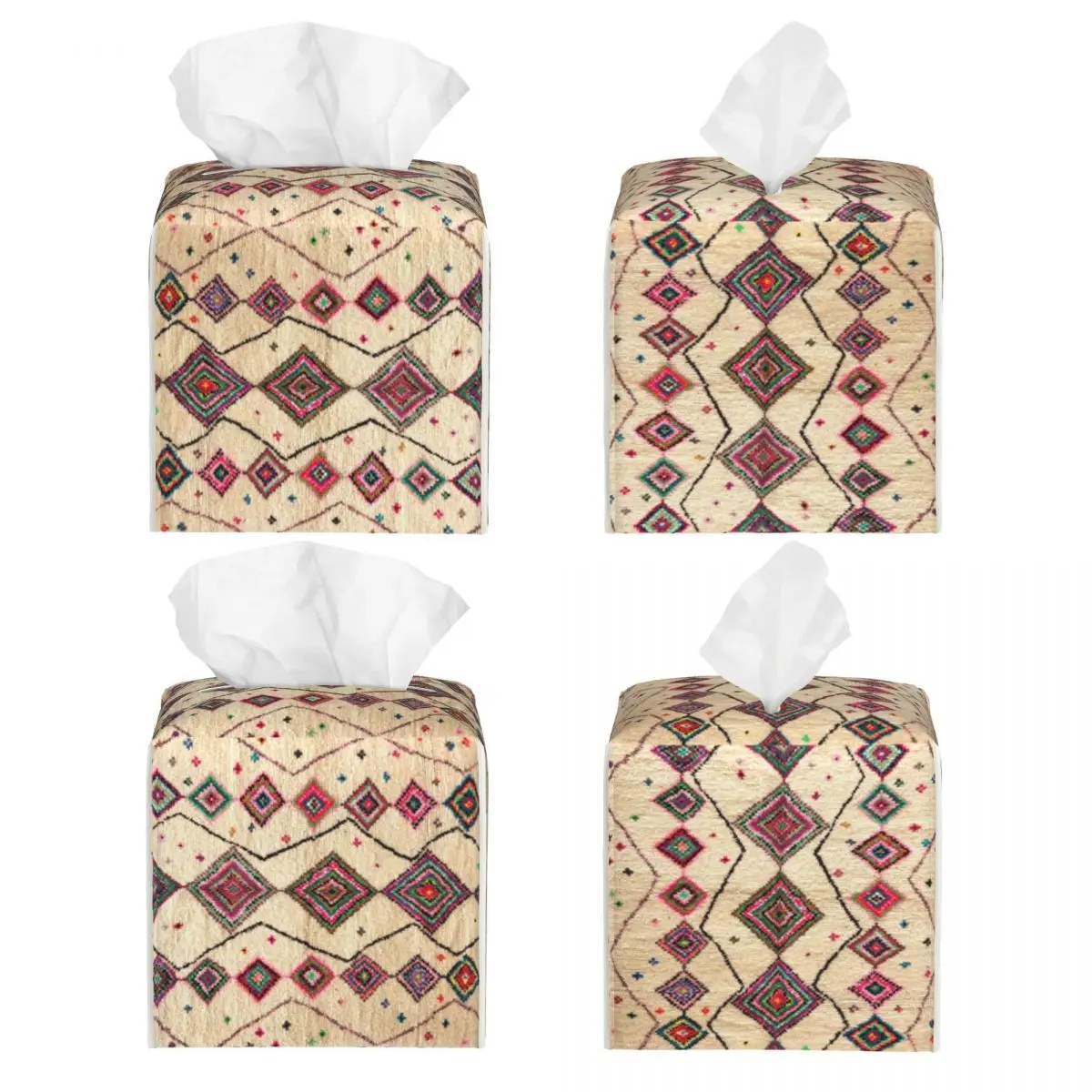 Custom Moroccan Berber Rug Boho Style Tissue Box Cover Square PU Leather Bohemian Geometric Facial Tissues Holder for Home 2