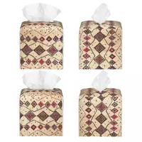 Custom Moroccan Berber Rug Boho Style Tissue Box Cover Square PU Leather Bohemian Geometric Facial Tissues Holder for Home 2