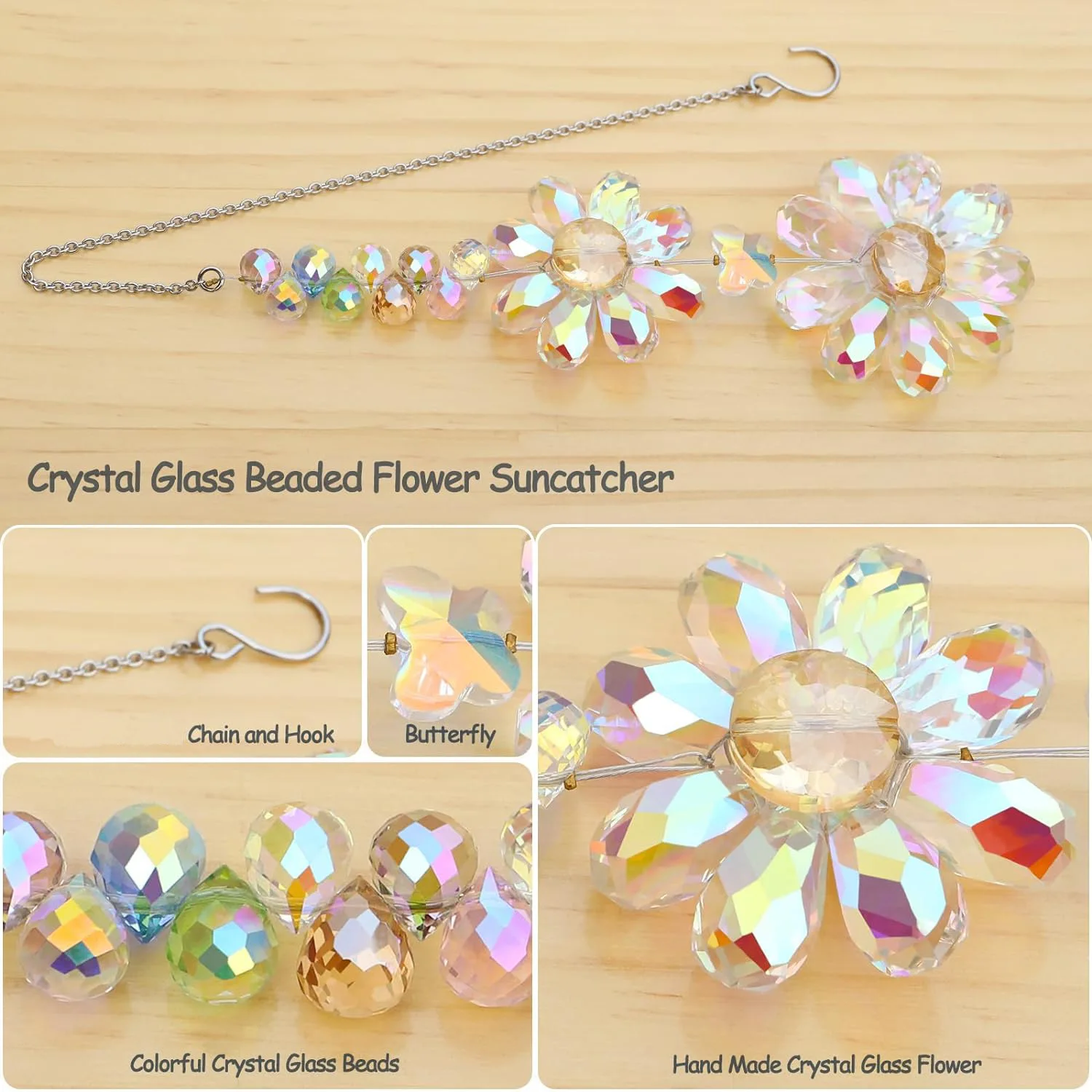 Crystal Flower Suncatcher Window Hanging Ornament Rainbow Maker Sun Catcher Indoor Outdoor Patio Garden Decor Crystal Gift