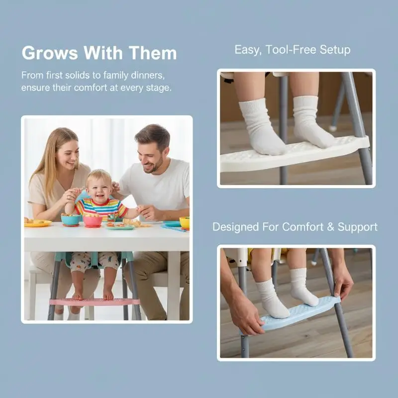 Adjustable Baby High Chair Footrest NonSlip Support Universal Fit Enhance Comfort for Feeding at Home and Dining Room - 6