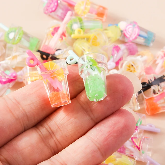 76Pcs Milk Tea Fruit Tea Charms Resin Mini Bottle Boba Juice Drinks Pendants