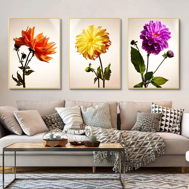 

Nordic Modern Art Colorful Sunflowers Wall Pictures Dahlia Canvas Painting Wall Art Flowers Posters Prints Living Room Decor