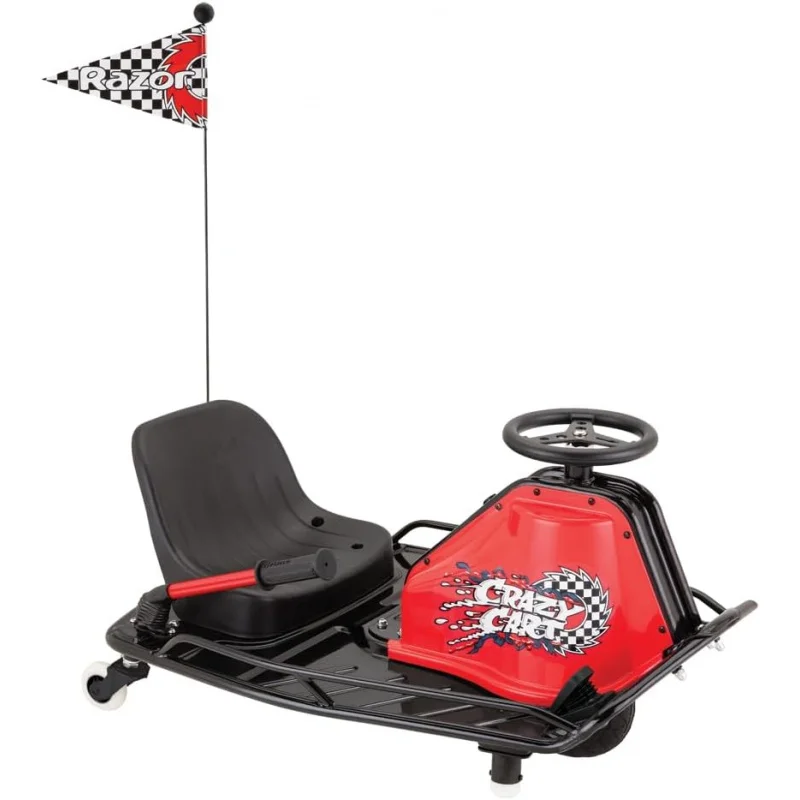 

Crazy Cart - 24V Electric Drifting Go Kart - Variable Speed, Up to 12 mph, Drift Bar for Controlled Drifts, Black/Red