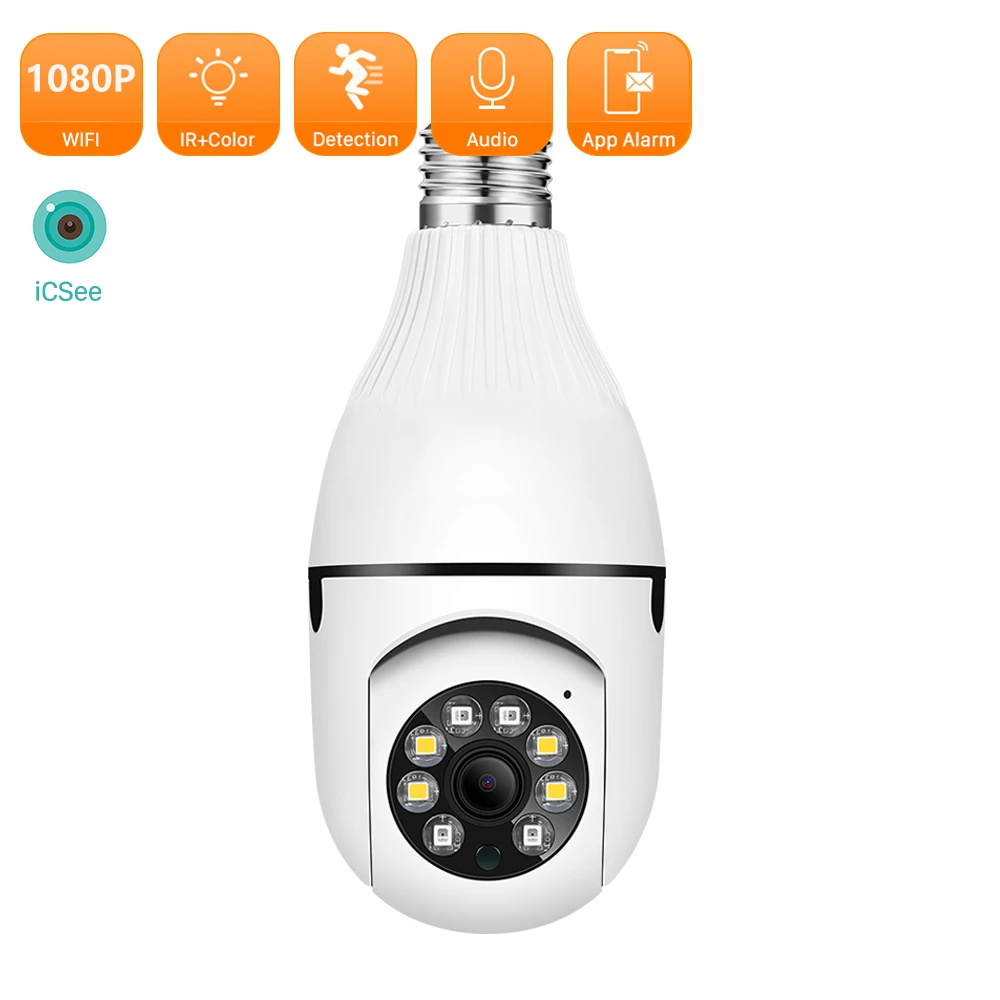 1080p Light Bulb Ptz Camera 360 Rotate Full Color Night Vision Wireless