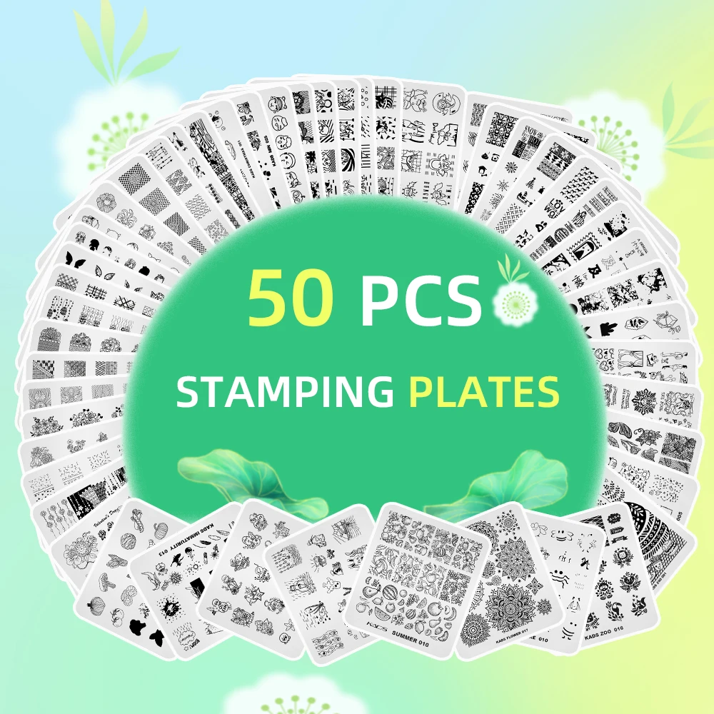 KADS 50pcs Nail Art Stamp Plates Set Stamping Template Kit Flowers Leaves Lace Image Stamp Plate Manicuring DIY Printing Tools 3
