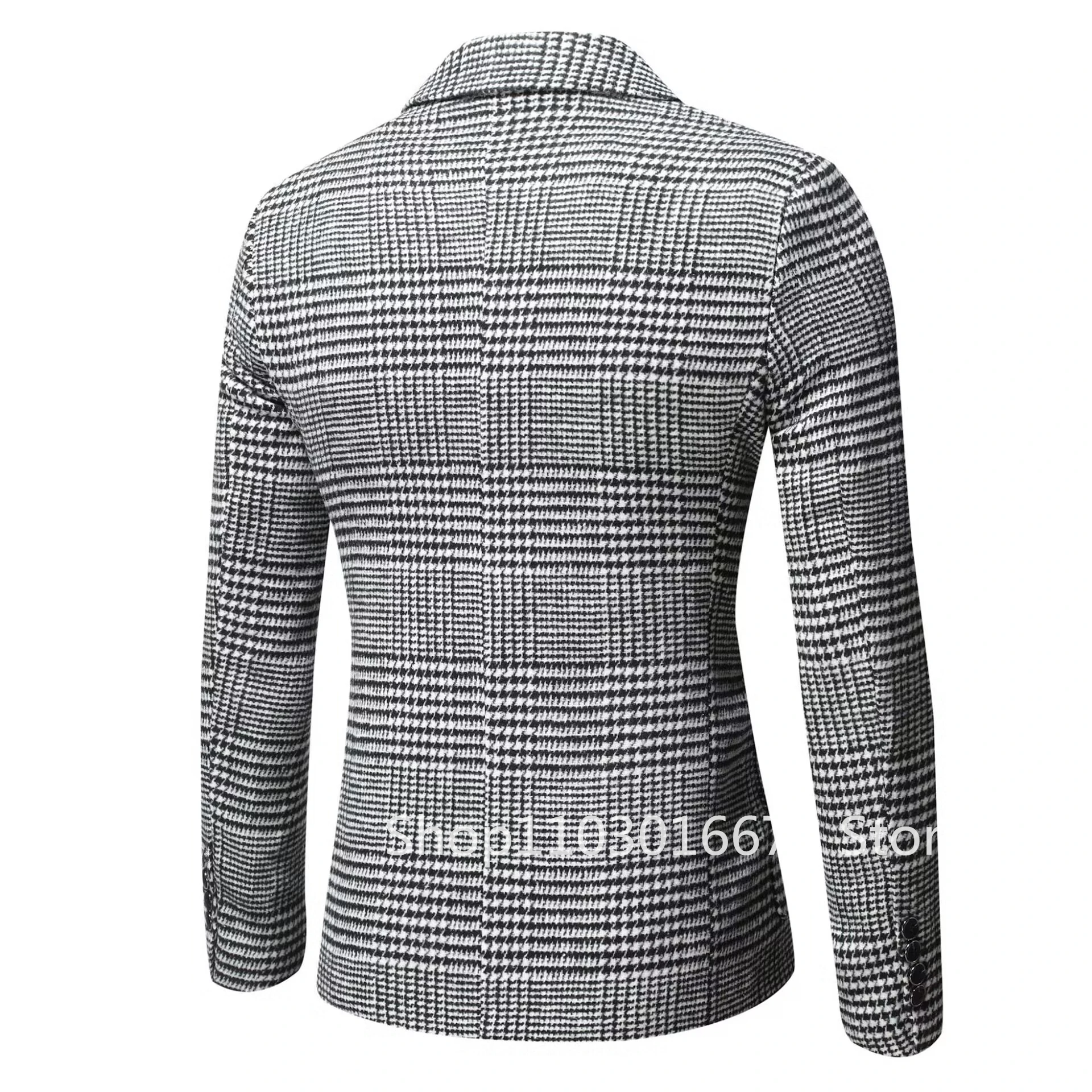 Men's Houndstooth Slim Fit Single Breasted Notch Lapel Plaid Blazer for Prom Party Wedding Business 1 Piece Suit Jacket