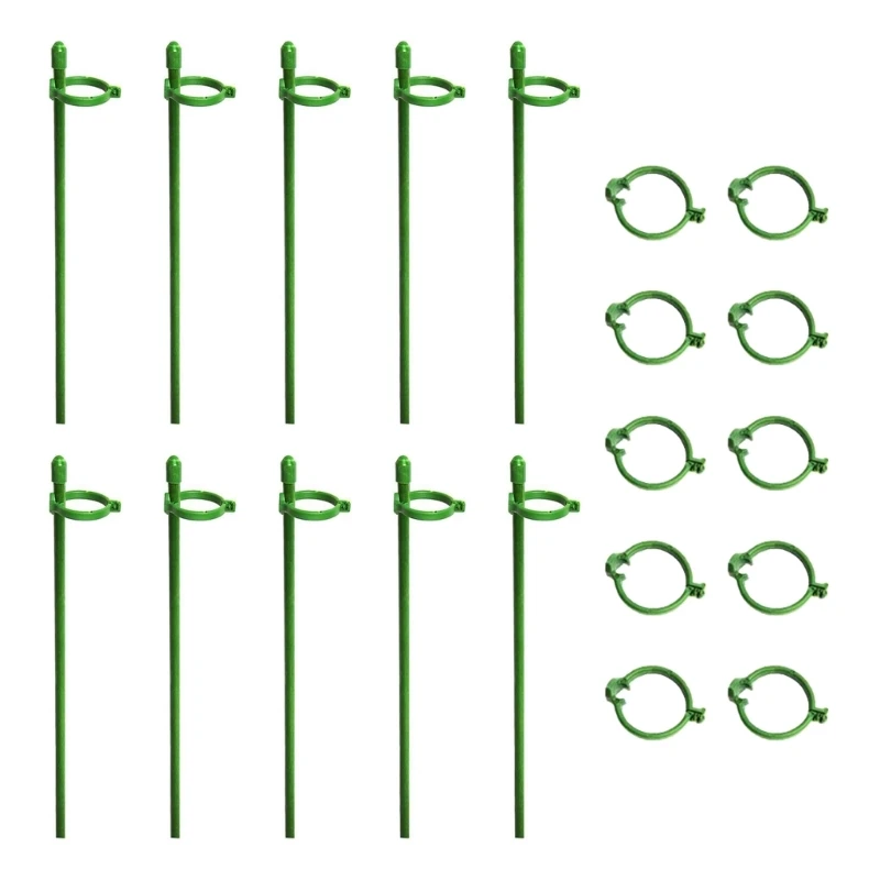 

10 Sets Plant Support Stakes with Adjustable Retaining Ring Green Plant Sticks Support Stakes for Indoor Outdoor Plant Flowers